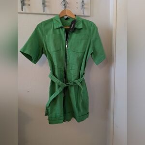Green Short Sleeve Romper with Belt